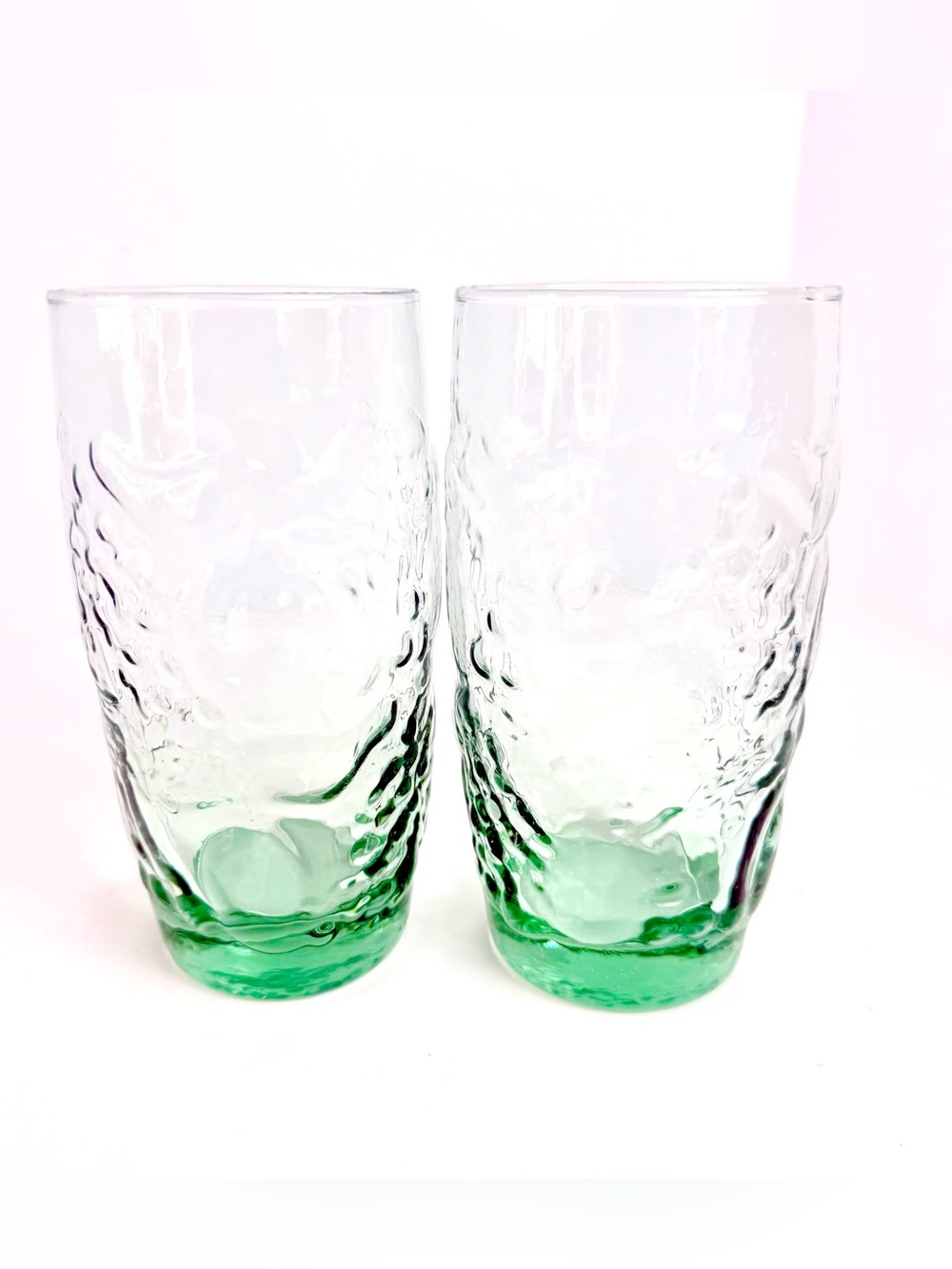 Libbey  | Vintage ‘Orchard Fruit’ Green Cooler 6” Tall Drinking Glasses Set Of 2